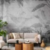 Artgeist Fototapetas - Vanishing jungle - landscape of exotic trees and leaves in pilkas tones