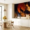 Artgeist Fototapetas - Wild nature - wolf on a background of a red moon in flames of fire
