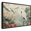 Artgeist Paveikslas - By an Asian pond - an illustration in the style of a Japanese engraving, depicting a heron