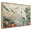 Artgeist Paveikslas - By an Asian pond - an illustration in the style of a Japanese engraving, depicting a heron