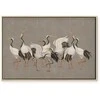 Artgeist Paveikslas - Crane dance – bright silhouettes of birds against a warm pilkas background with texture