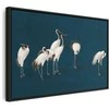 Artgeist Paveikslas - Evening by the pond - a group of cranes drawn in dry pastel on a dark turquoise background