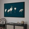 Artgeist Paveikslas - Evening by the pond - a group of cranes drawn in dry pastel on a dark turquoise background