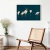 Artgeist Paveikslas - Evening by the pond - a group of cranes drawn in dry pastel on a dark turquoise background