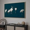 Artgeist Paveikslas - Evening by the pond - a group of cranes drawn in dry pastel on a dark turquoise background