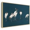 Artgeist Paveikslas - Evening by the pond - a group of cranes drawn in dry pastel on a dark turquoise background