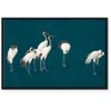 Artgeist Paveikslas - Evening by the pond - a group of cranes drawn in dry pastel on a dark turquoise background