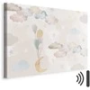 Artgeist Paveikslas - Fairy-Tale Moon - Pastel Moon with Balloons Among Colorful Clouds and Stars in Subdued Colors on a Light Background