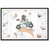 Artgeist Paveikslas - Galactic Races - A Bear Participating in Car Races Among Planets Clouds and Stars in Pastel Hues