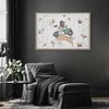 Artgeist Paveikslas - Galactic Races - A Bear Participating in Car Races Among Planets Clouds and Stars in Pastel Hues
