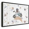 Artgeist Paveikslas - Galactic Races - A Bear Participating in Car Races Among Planets Clouds and Stars in Pastel Hues