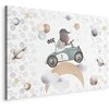 Artgeist Paveikslas - Galactic Races - A Bear Participating in Car Races Among Planets Clouds and Stars in Pastel Hues