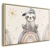 Artgeist Paveikslas - Happy Sloth - Sloth in Subdued Colors Wearing a Cap Sitting on a Rainbow Among Little Stars