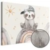 Artgeist Paveikslas - Happy Sloth - Sloth in Subdued Colors Wearing a Cap Sitting on a Rainbow Among Little Stars