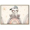 Artgeist Paveikslas - Happy Sloth - Sloth in Subdued Colors Wearing a Cap Sitting on a Rainbow Among Little Stars