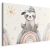 Artgeist Paveikslas - Happy Sloth - Sloth in Subdued Colors Wearing a Cap Sitting on a Rainbow Among Little Stars