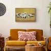 Artgeist Paveikslas - Japanese cranes - a flock of birds against a golden background based on a painting by Ishida Yūtei