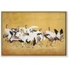 Artgeist Paveikslas - Japanese cranes - a flock of birds against a golden background based on a painting by Ishida Yūtei