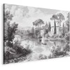 Artgeist Paveikslas - Juodas and Baltas Vintage Landscape Retro View of a Pond with a Boat