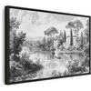 Artgeist Paveikslas - Juodas and Baltas Vintage Landscape Retro View of a Pond with a Boat