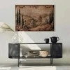 Artgeist Paveikslas - Mediterranean landscape - old tapestry with a hill and a lake