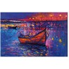 Artgeist Paveikslas - Modern impressionism - night landscape of a lake with a floating boat