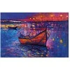 Artgeist Paveikslas - Modern impressionism - night landscape of a lake with a floating boat