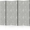 Artgeist Pertvara - Cosmic Fireworks - Elegant Pattern with Moons and Stars on a Gray Background
