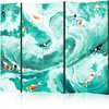 Artgeist Pertvara - Koi Fish Among Waves - Japanese Fish Amid Waves in Shades of Turquoise And Baltas