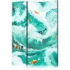 Artgeist Pertvara - Koi Fish Among Waves - Japanese Fish Among Waves in Shades of Turquoise And Baltas