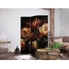 Artgeist Pertvara - Magnificent Tulips - Bouquet of Flowers in Raudona and Baltas on a Juodas Background