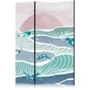 Artgeist Pertvara - Picturesque Landscape With Fish - Sunset And Koi Fish in Shades of Turquoise And Mėlyna. Floating Above The Water