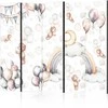 Artgeist Pertvara - Plush Bears with Balloons - Flying Light-Brown Bears Among Balloons - Clouds - and Rainbows in Subdued - Pastel Hues