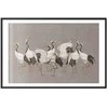 Artgeist Plakatas - Crane Dance - light bird silhouettes on a warm-pilka textured background