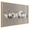 Artgeist Plakatas - Crane Dance - light bird silhouettes on a warm-pilka textured background