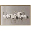 Artgeist Plakatas - Crane Dance - light bird silhouettes on a warm-pilka textured background
