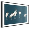Artgeist Plakatas - Evening at the Pond - group of cranes drawn in dry pastel on a dark turquoise background
