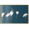 Artgeist Plakatas - Evening at the Pond - group of cranes drawn in dry pastel on a dark turquoise background
