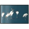 Artgeist Plakatas - Evening at the Pond - group of cranes drawn in dry pastel on a dark turquoise background
