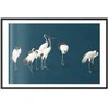 Artgeist Plakatas - Evening at the Pond - group of cranes drawn in dry pastel on a dark turquoise background