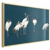 Artgeist Plakatas - Evening at the Pond - group of cranes drawn in dry pastel on a dark turquoise background