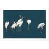 Artgeist Plakatas - Evening at the Pond - group of cranes drawn in dry pastel on a dark turquoise background