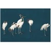 Artgeist Plakatas - Evening at the Pond - group of cranes drawn in dry pastel on a dark turquoise background