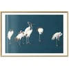 Artgeist Plakatas - Evening at the Pond - group of cranes drawn in dry pastel on a dark turquoise background