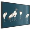 Artgeist Plakatas - Evening at the Pond - group of cranes drawn in dry pastel on a dark turquoise background