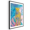 Artgeist Plakatas - Exotic Leopard - colorful portrait of a cheetah against tropical leaves