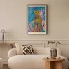 Artgeist Plakatas - Exotic Leopard - colorful portrait of a cheetah against tropical leaves