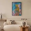 Artgeist Plakatas - Exotic Leopard - colorful portrait of a cheetah against tropical leaves