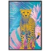 Artgeist Plakatas - Exotic Leopard - colorful portrait of a cheetah against tropical leaves