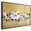 Artgeist Plakatas - Japanese Cranes - a flock of birds against a golden background based on the painting of Ishida Yūtei